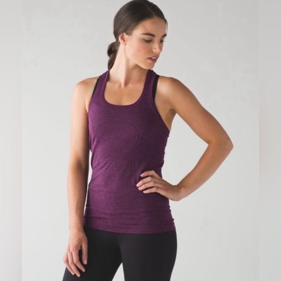 lululemon athletica Tops - Lululemon Swiftly Tech Racerback Tank Top Chilled Grape Purple / Black 4 S